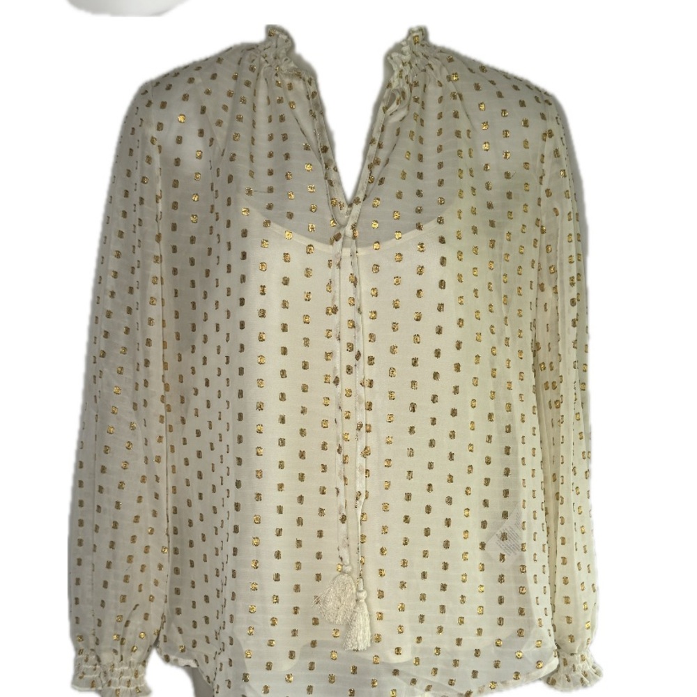 2/$25💥 NEW Nanette Lepore Ivory & Gold Blouse with Tank Sz S Bin S